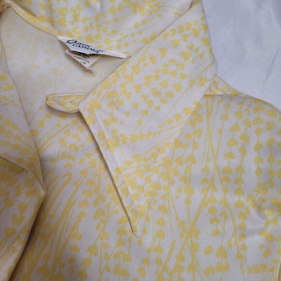 VINTAGE 70s yellow tiny floral pointed disco collar button up shirt M - Picture 7 of 9
